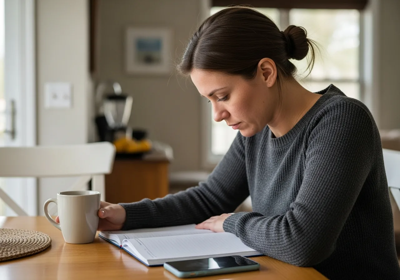 Joanne, an everyday Prayer Partner praying at her kitchen table at home